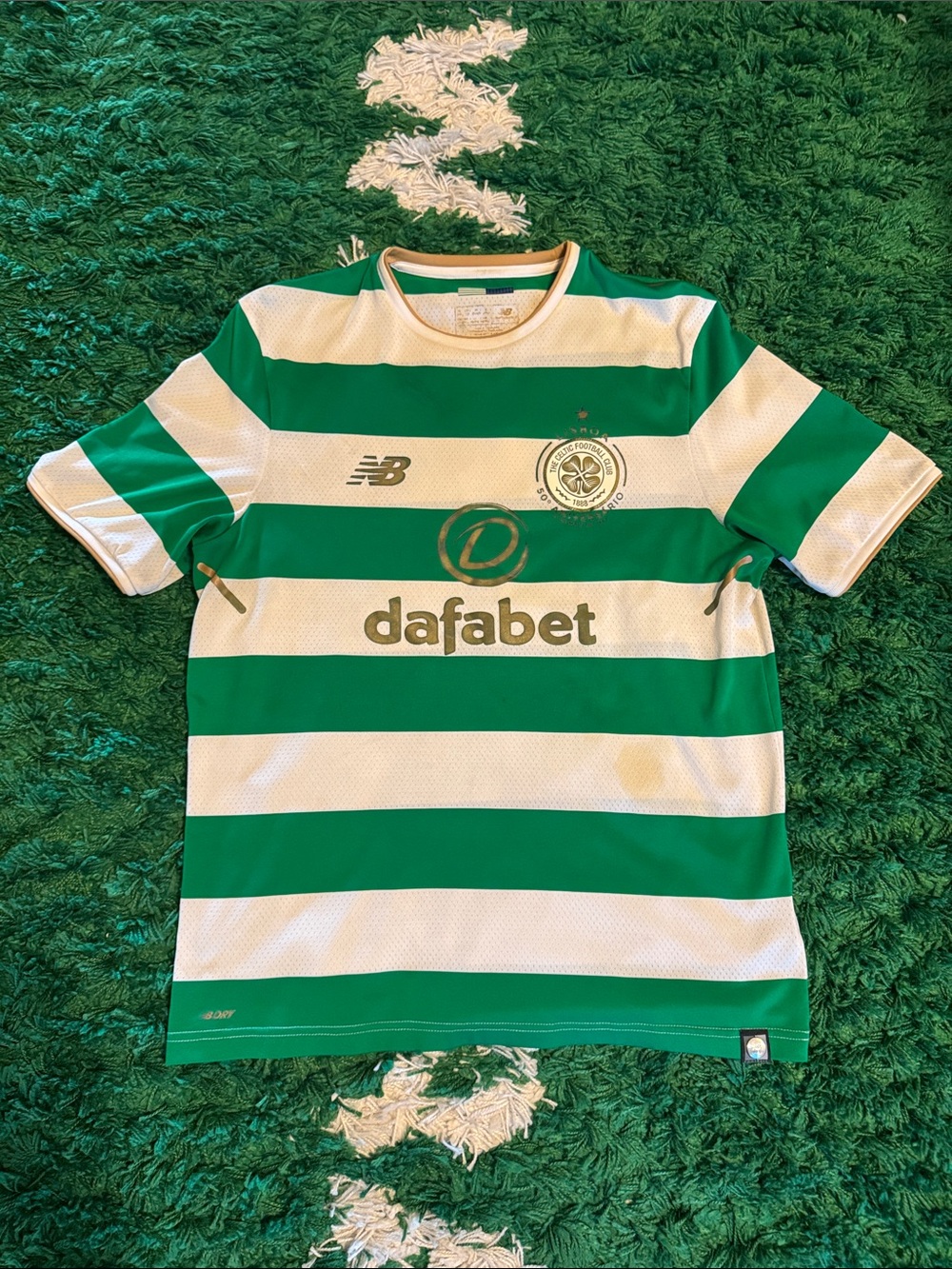 New Balance Kids Green & White Hooped Football Jersey